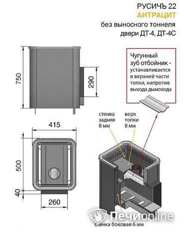Дровяные печи-каменки Везувий Русичъ Антрацит 22 (ДТ-4С) без выноса в Караганде