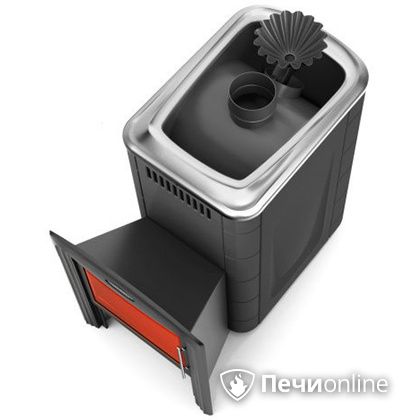 Дровяная банная печь TMF Ангара 2012 Carbon Витра с закрытой каменкой антрацит в Караганде