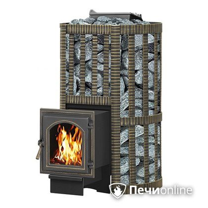 Дровяная банная печь Везувий Ураган Ковка 22 (270) с закрытой каменкой чугун в Караганде